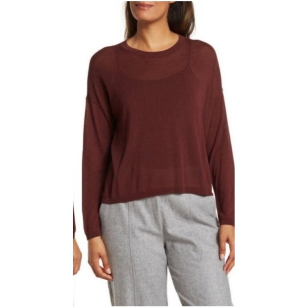 Eileen Fisher Tencel Knit Boxy Size Large Long Sleeve Crewneck Top NWT Light Wei
